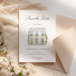 Cartão de Save the Date de Foto de Mansão em Aquar