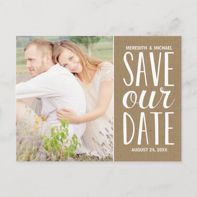 Cartão de Save the Date de Foto em Papel Kraft Rús (Frente)