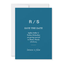 Cartão de Save The Date de Monograma Azul Clássico