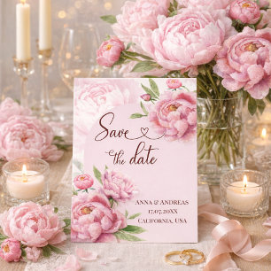 Cartão de Save the Date de Peônia Rosa Bege