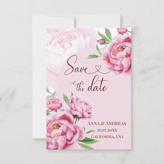 Cartão de Save the Date de Peônia Rosa Blush (Frente)