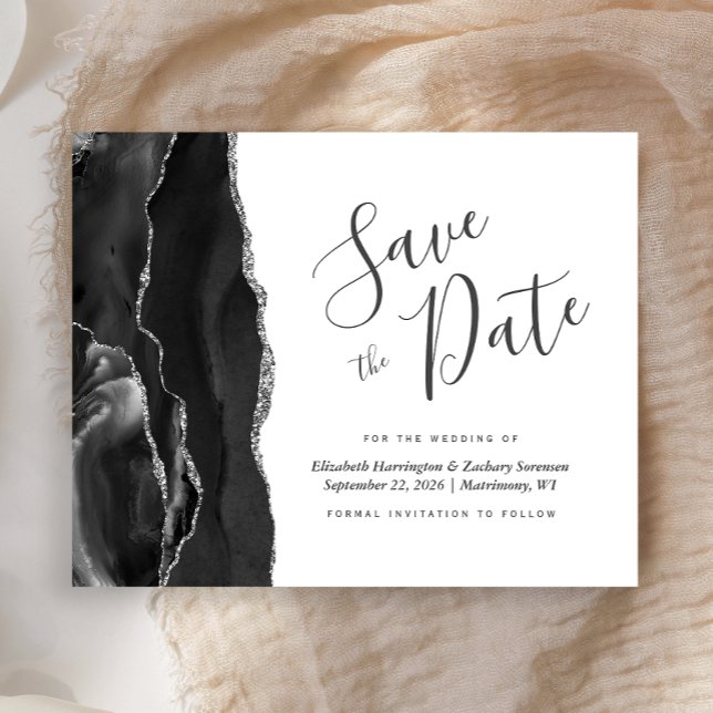 Cartão de Save the Date de Prata Preta Agata Econô (Criador carregado)