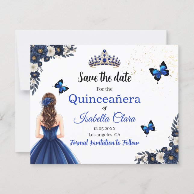 Cartão de Save the Date de Quinceañera Borboleta A (Frente)