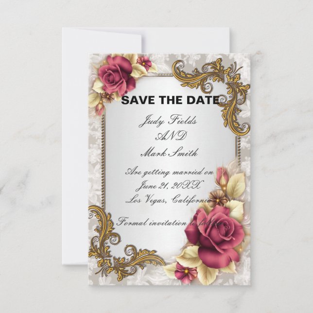 Cartão de Save the Date de Rosas Vermelhas Elegant (Frente)