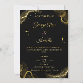 Cartão de Save the Date Elegante com Brilho Preto 