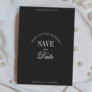 Cartão de Save the Date Elegante Preto e Branco co