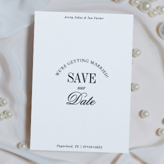 Cartão de Save the Date Elegante Preto e Branco co