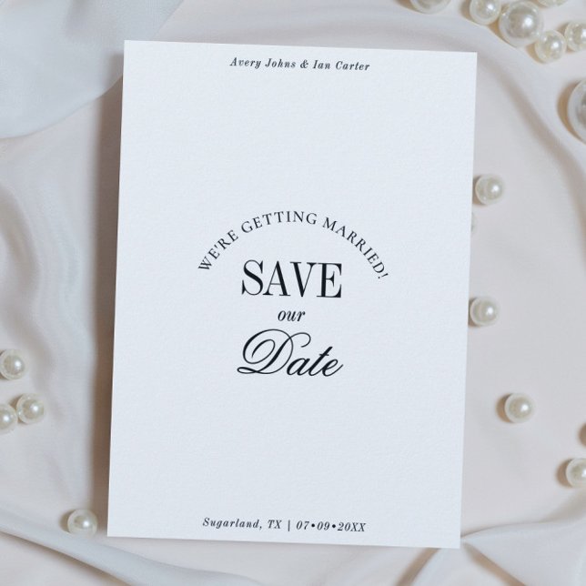 Cartão de Save the Date Elegante Preto e Branco co (Criador carregado)