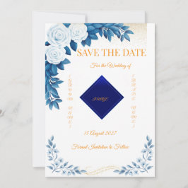Cartão de Save the Date Floral Azul Elegante