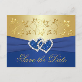 Cartão de Save the Date Floral Azul Real e Dourado