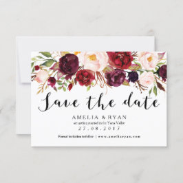 Cartão de Save the Date Floral Borgonha Marsala