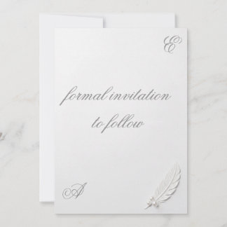 Cartão de Save the Date Floral Branco e Prata Eleg