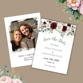 Cartão de Save the Date Floral com Bege Verde Salv