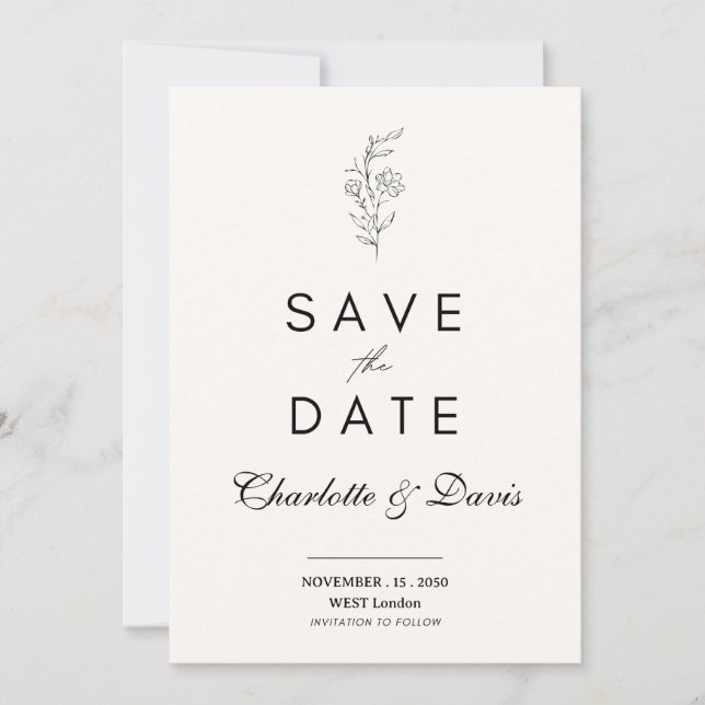 Cartão de Save the Date Floral Minimalista (Frente)