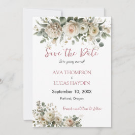 Cartão de Save the Date Floral Romântico Rosa Empo