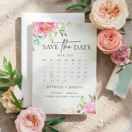 Cartão de Save the Date Floral Rosa Poa Boho