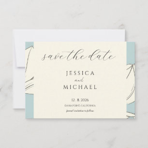 Cartão de Save The Date Minimalista Floral Azul