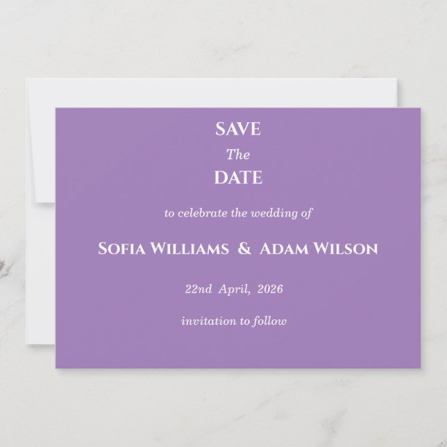 Cartão de Save the Date Minimalista Roxo Âmbar (Frente)