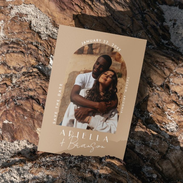 Cartão de Save The Date Neutro e Moderno com Foto  (Criador carregado)