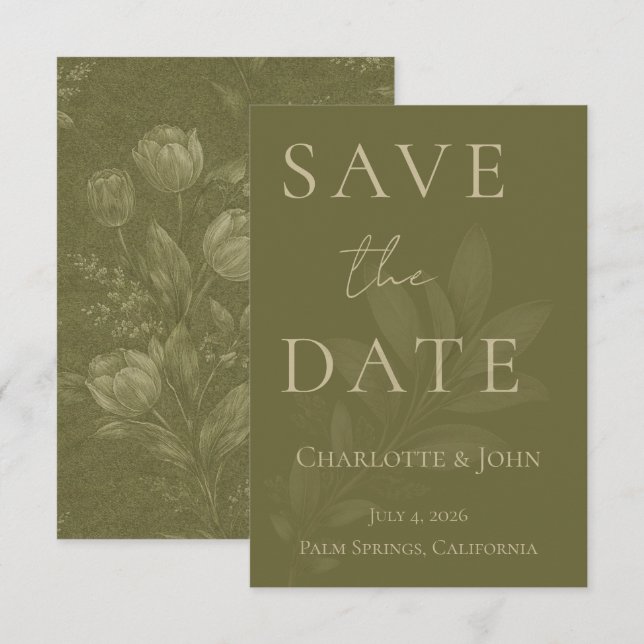 Cartão de Save the Date Verde Sage Minimalista (Frente/Verso)