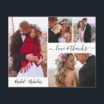 Cartão de Script de Foto do Orçamento Casamento de<br><div class="desc">Orçamento, Colagem de Fotos Minimalista de Casamento 4 Mínima de Script Elegante Agradecemos a você a placa fina de baixo orçamento de barato personalizada. modelo de cartões de agradecimentos de casamento com quatro fotos na frente e uma foto na parte traseira. Com o texto "Amor e obrigados" em uma letra...</div>