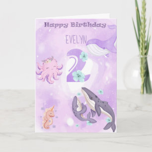 Cartão de segundo aniversário de Animais Rosa-Cons