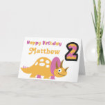 Cartão de segundo aniversário de Dinossauro Amarel<br><div class="desc">Um cartão de segundo aniversário amarelo/rosa brilhante! Você pode personalizar o design para adicionar o nome do aniversariante/garota!</div>