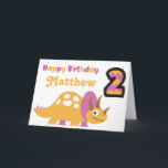 Cartão de segundo aniversário de Dinossauro Amarel<br><div class="desc">Um cartão de segundo aniversário amarelo/rosa brilhante! Você pode personalizar o design para adicionar o nome do aniversariante/garota!</div>