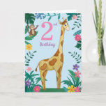 Cartão De segundo aniversário De Girafa E Amigos<br><div class="desc">A girafa floral e os amigos têm uma imagem design na dentro. basta clicar em personalizar para fazer o seu</div>