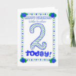 Cartão de segundo aniversário para um irmão mais<br><div class="desc">Um cartão de aniversário para um irmão mais novo de dois anos,  com um design fresco do azul,  o verde e o branco feito de uma colagem de papel pintado à mão por Judy Adamson.</div>