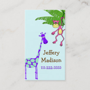 Cartão de segurança do miúdo do macaco e do girafa