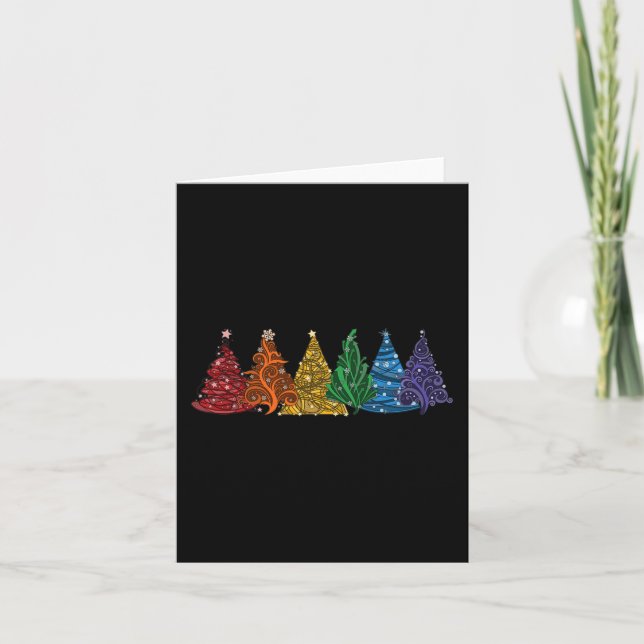 Cartão De Seis Vetores De Árvores De Natal Do Orgulho Lgb (Frente)