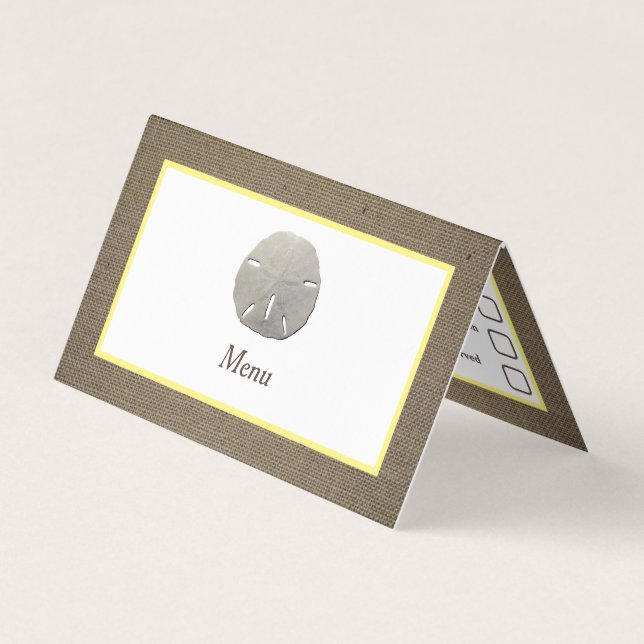 Cartão de Seleção de Dólar de Areia e Menu Burlap (Frente)