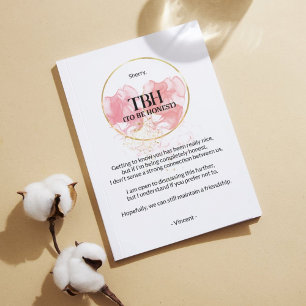 Cartão de separação rosa para ser honesto (TBH)