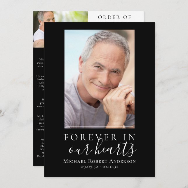 Cartão de Serviço de Foto Funeral Minimalista (Frente/Verso)