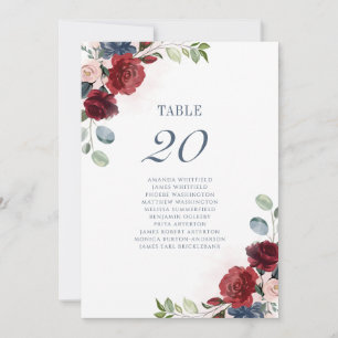Cartão De Sessão Floral De Números De Mesa