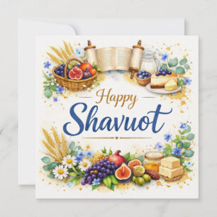Cartão de Shavuot, Aquarela, Sete Espécies, Arte d