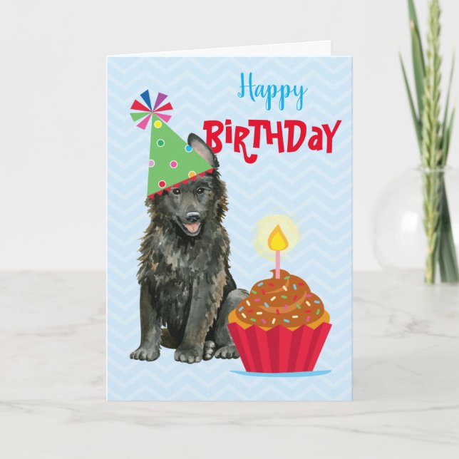 Cartão de Sheepdog Belga, Cupcake de Aniversário (Frente)