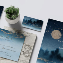 Cartão de Site de Casamento de Paisagem Azul Noite