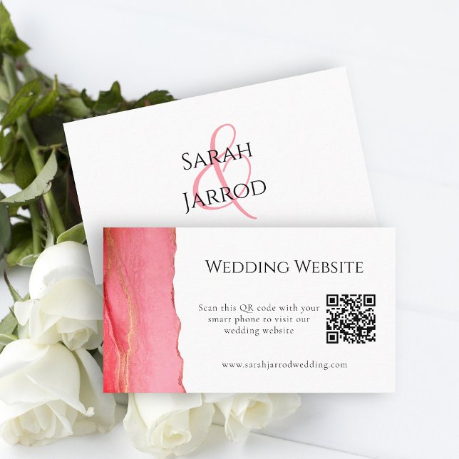 Cartão de Site de Casamento QR Coral Rosa Elegante (Criador carregado)