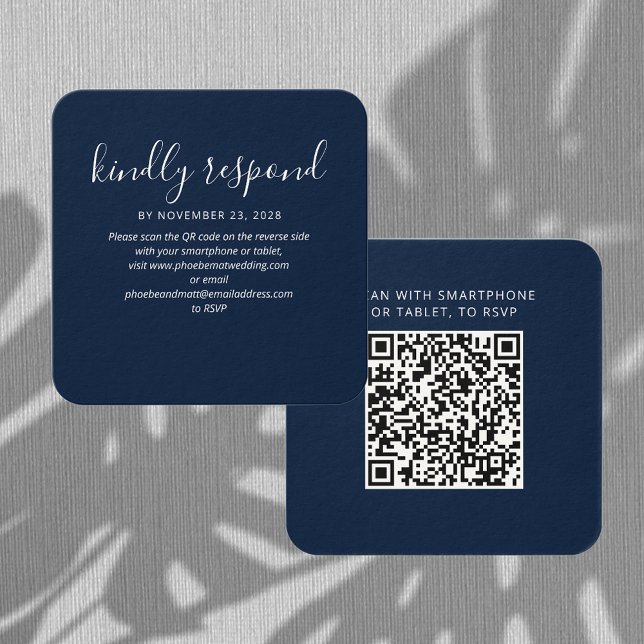 Cartão de Site de Casamento RSVP de Código QR Eleg (Wedding RSVP QR Code Enclosure Rounded Corner Card)
