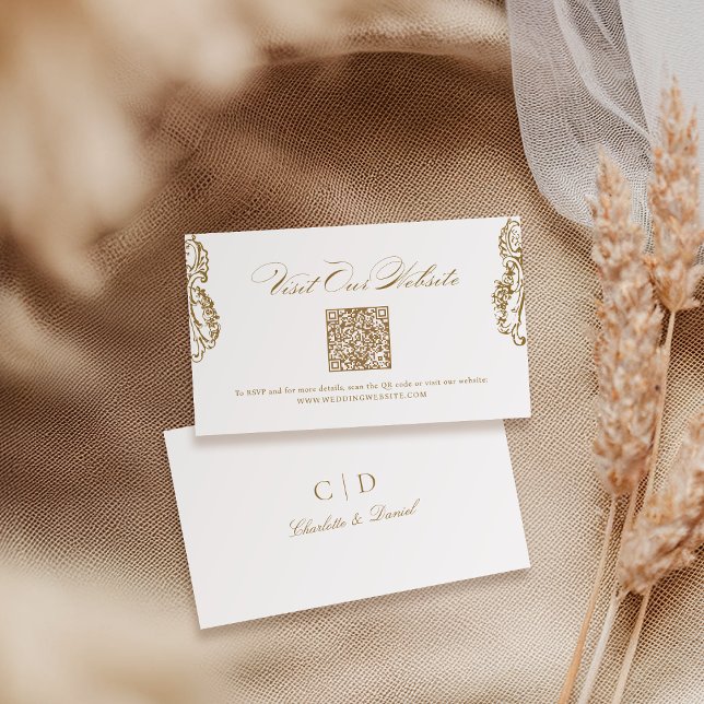 Cartão de Site do Código QR do Script Clássico do  (Gold Vintage Classic Script QR code Website Card)