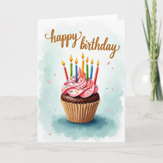 Cartão de Sobremesa de Aniversário com Velas Acend