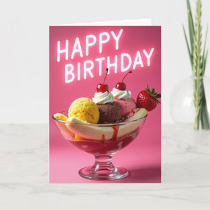 Cartão de Sobremesa de Aniversário Neon