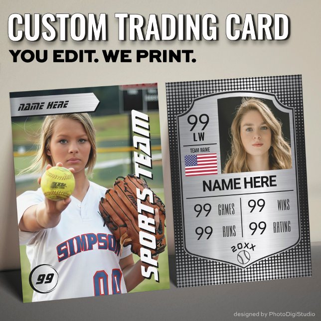 Cartão de Softball com Cartão de Blindagem de Soft (Custom Softball Trading Card, Silver Shield Player Card)