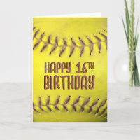Cartão de Softball de 16º aniversário