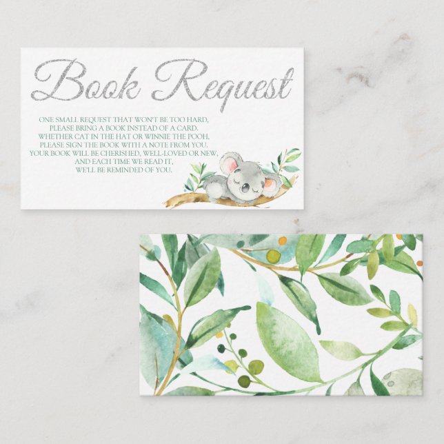 Cartão de Solicitação do Livro Koala para o Aniver (Frente/Verso)