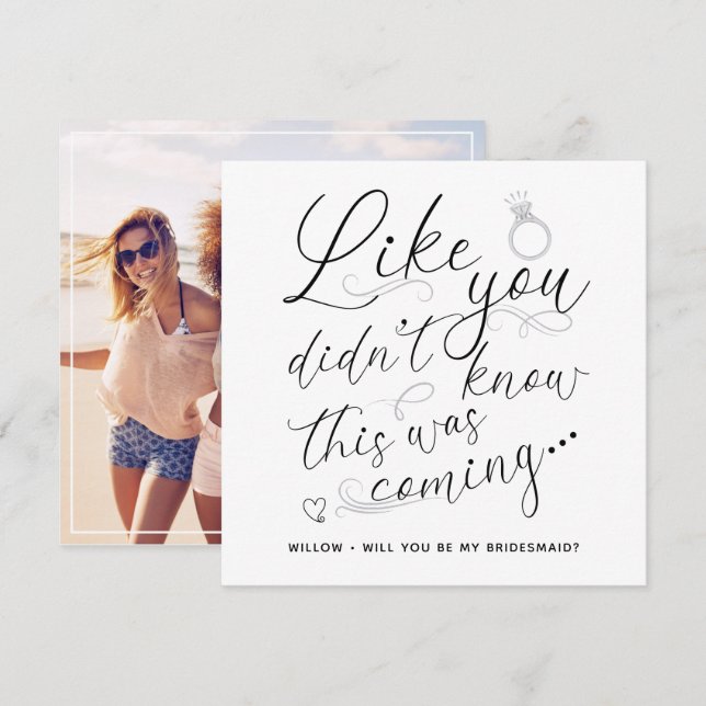 Cartão de Solicitação Trendy Photo Bridesmaid (Frente/Verso)