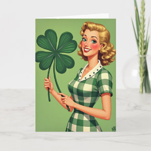 Cartão de Sorriso de Mulher Retro Sortuda