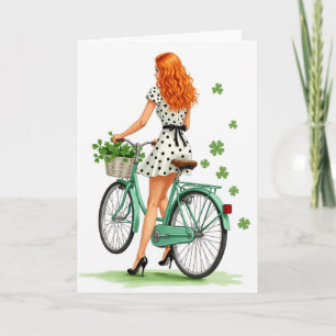 Cartão de Sorte de Mulher de Bicicleta Retrô